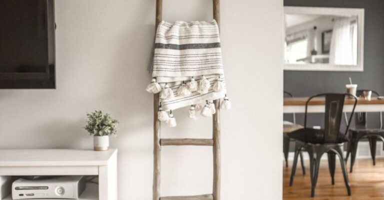 Modern Kitchens - Gray Wooden Ladder on White Painted Wall