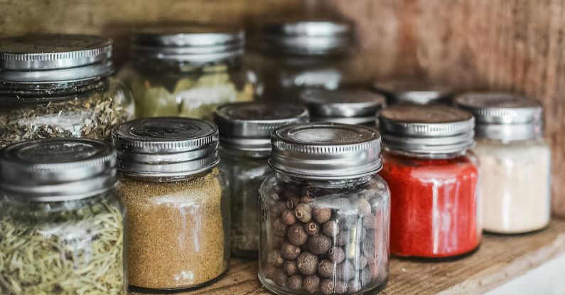 Kitchen Shelves - Spice Bottles on Shelf